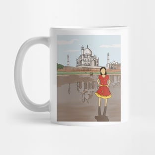 The Taj Mahal in India: girl standing in Yamuna river Mug